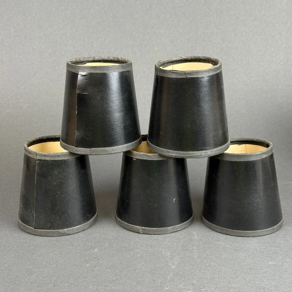 Vintage Black Paper Chandelier Lamp Shades Set of 5 Clip On